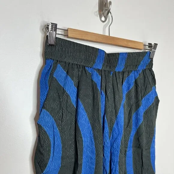 Seek Collective Echo Print Silk Pants Black Blue Womens Small